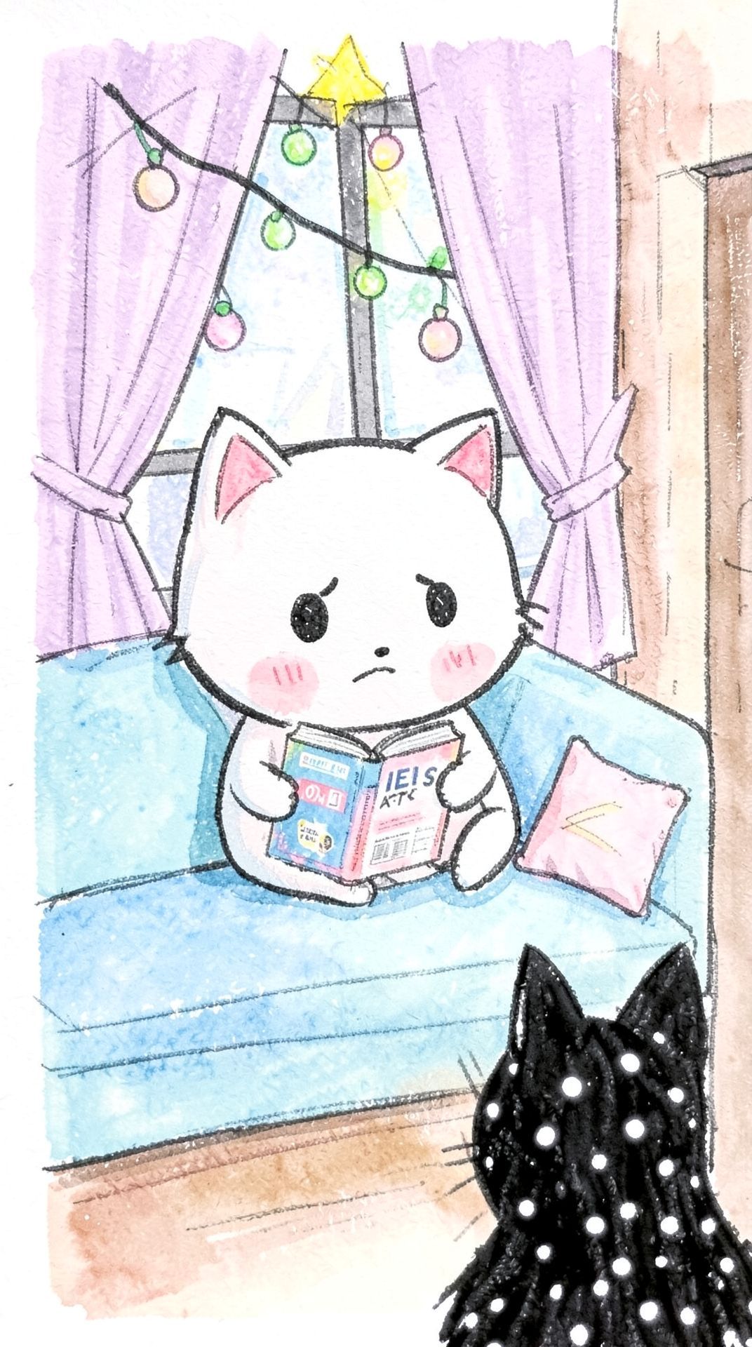 Mèo Trắng lo lắng bên cửa sổ